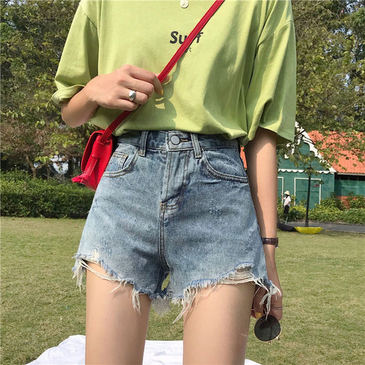 Shorts de Mezclilla Retro Cintura Alta con Rotos y Pierna Ancha - Image 5