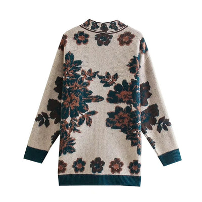 Cardigan Tejido Jacquard Vintage Largo - Suéter Elegante de Punto - Image 9