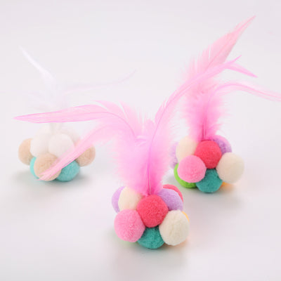 Two cat toys with white feathers and colorful pom-poms in light blue, peach, and white. - Image 4
