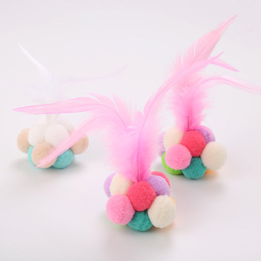 Two cat toys with white feathers and colorful pom-poms in light blue, peach, and white. - Image 4