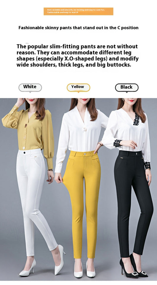Pantalones Casuales Coreanos Cintura Alta Elásticos Ajustados Efecto Adelgazante - Image 23