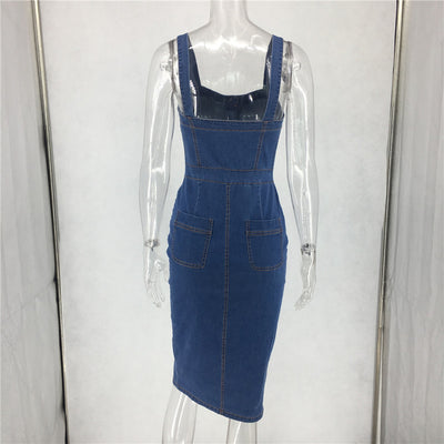 Falda Denim Larga con Tirantes y Botones - Image 8
