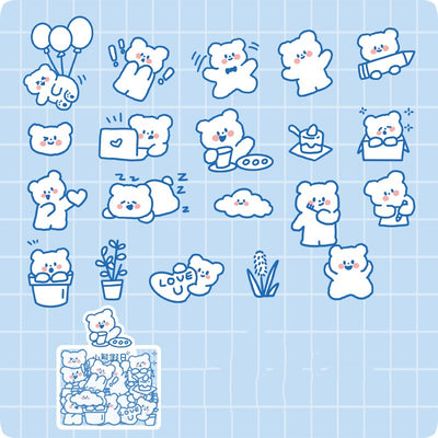 40-piece pack of cute white bunny PET stickers with pink outlines, showing the bunny in various activities like driving, fishing, and holding flowers, on a pink - Image 10