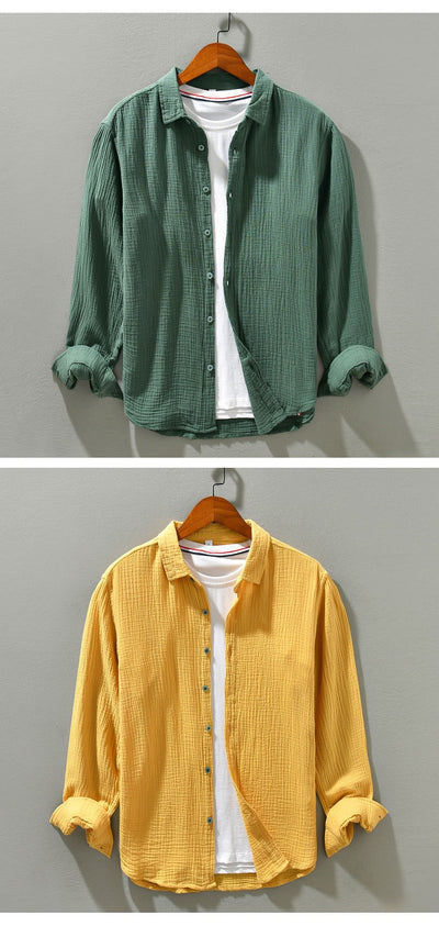 Camisa Manga Larga Algodón Puro Color Sólido para Hombre - Image 19
