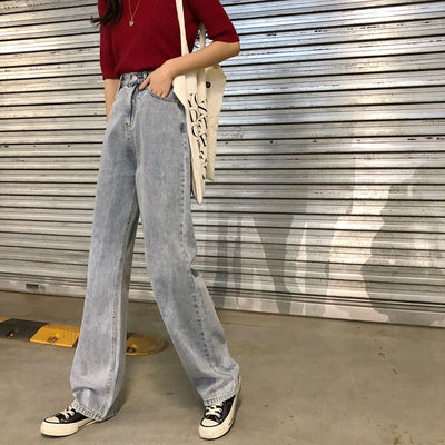 Jeans Retro de Cintura Alta Recta Ancha con Tirantes - Image 14