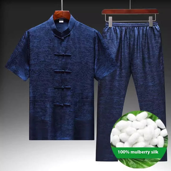 Traje Tang de Seda Mulberry Masculino - Elegância Tradicional Chinesa