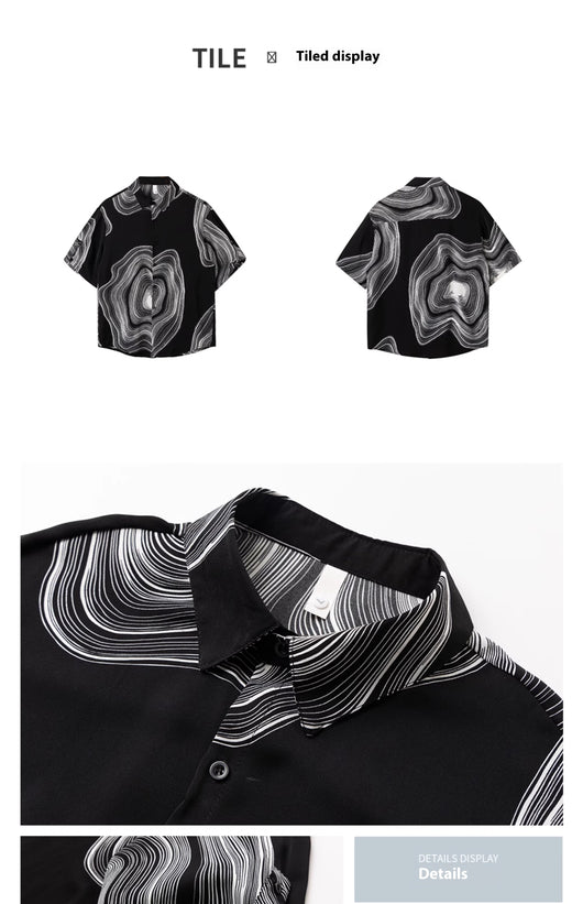 Camisa Casual Hombre Manga Corta Contraste Retro Suelta - Image 8