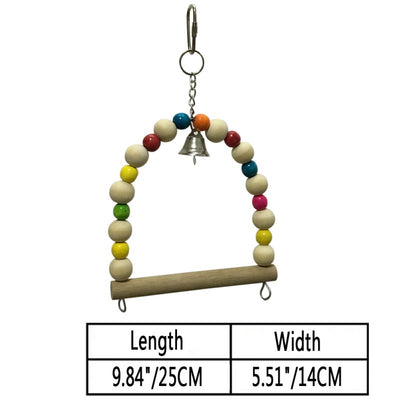 Red and green cotton rope parrot nibble toy with golden bells and a metal hook for bird cage attachment. - Image 13