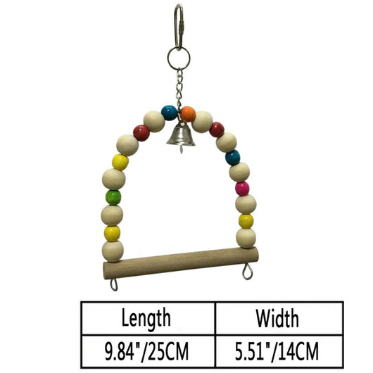 Red and green cotton rope parrot nibble toy with golden bells and a metal hook for bird cage attachment. - Image 13