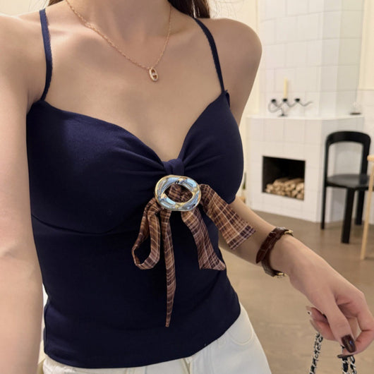 Camiseta Halter Ajustada con Lazo Decorativo para Mujer - Image 5