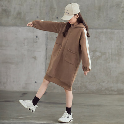 Vestido Infantil Abrigado con Capucha y Forro de Terciopelo para Niñas - Image 8