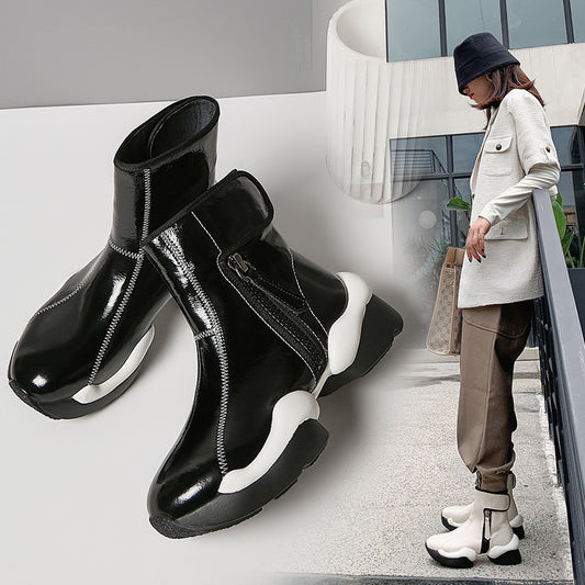 Botas de Invierno Talla Grande para Mujer con Tacón Robusto y Punta Redonda