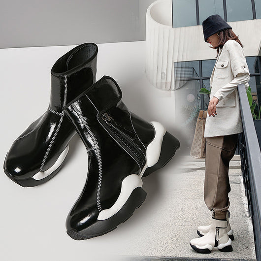 Botas de Invierno Talla Grande para Mujer con Tacón Robusto y Punta Redonda