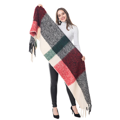 Bufanda de Cachemira con Estampado de Cuadros y Flecos - Image 6