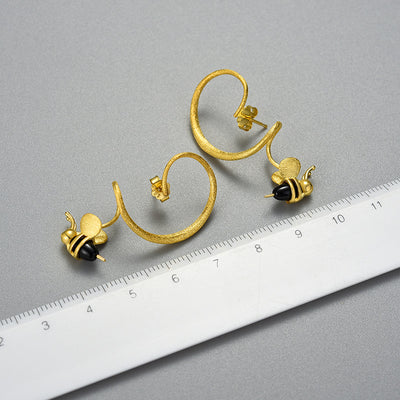 Aretes de Plata Esterlina con Diseño Geométrico de Abeja - Image 8