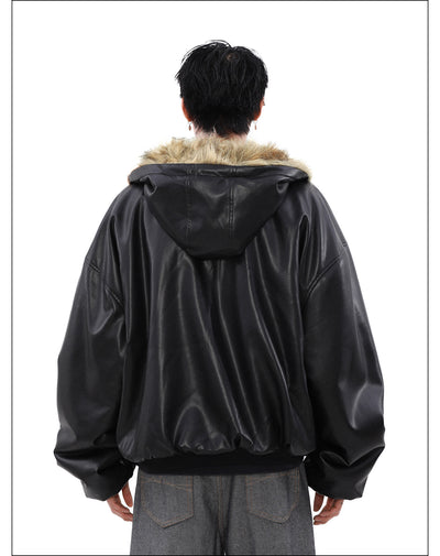 Chaqueta Reversible de Cuero y Piel Forrada en Polar para Hombre - Invierno - Image 12