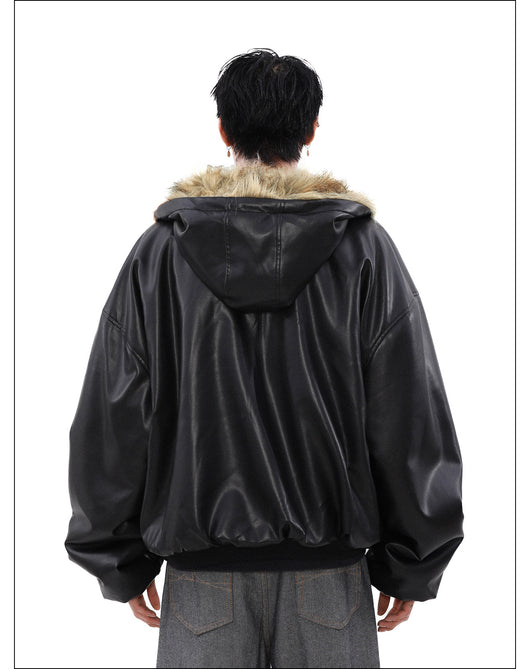Chaqueta Reversible de Cuero y Piel Forrada en Polar para Hombre - Invierno - Image 12