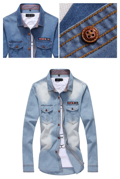 Camisa Denim Tricolor Juvenil Talla Grande para Hombre - Image 8