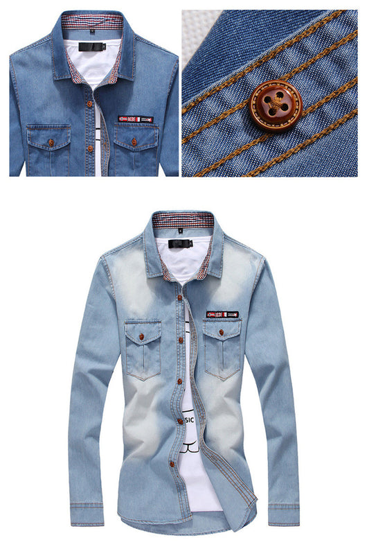 Camisa Denim Tricolor Juvenil Talla Grande para Hombre - Image 8