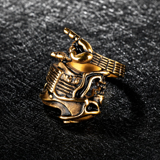 Anillo para Hombre de Acero de Titanio - Calavera, Guitarra y Estilo Rock - Image 2