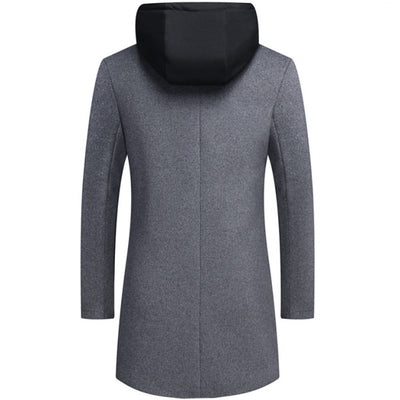 Abrigo de Lana Casual para Hombre con Gorro Desmontable - Image 3