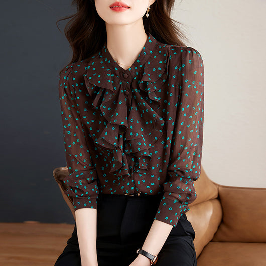 Blusa de Gasa con Cuello de Encaje Floral y Mangas Largas - Image 6