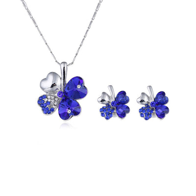 Conjunto de Collar y Aretes de Cristal Trébol de Cuatro Hojas - Image 8
