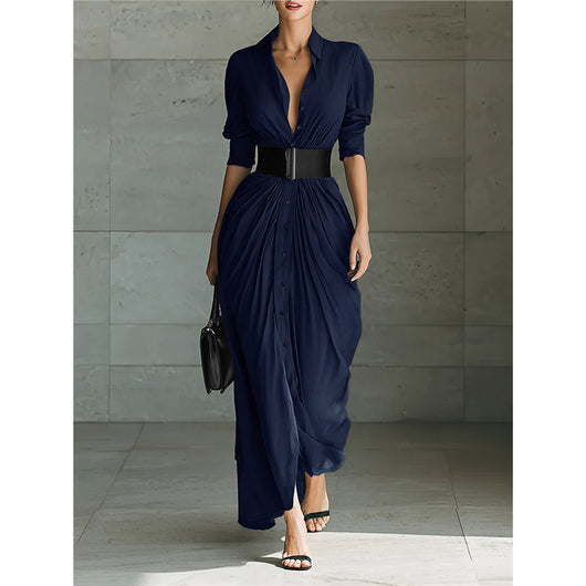 Vestido Camisero Elegante con Solapa y Cinturón - Image 10