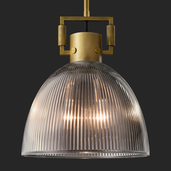 Lámpara Colgante Retro Americana con Vidrio Rayado y Detalles en Cobre