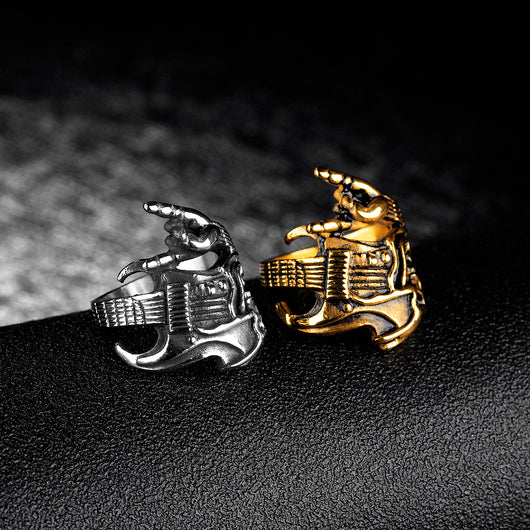 Anillo para Hombre de Acero de Titanio - Calavera, Guitarra y Estilo Rock - Image 3