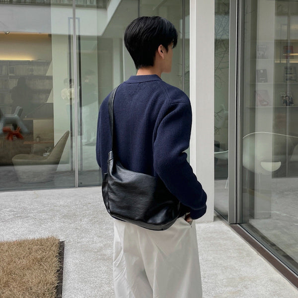 Bolsa Mensajera de Cuero PU para Hombre - Capacidad Grande, Estilo Minimalista