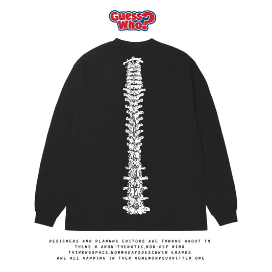 Sudadera Estilo Dark con Estampado de Espina Dorsal - Camiseta Casual de Manga Larga para Skateboard