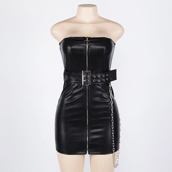 Vestido de Hombro Descubierto Otoño PU Mujer - Image 3