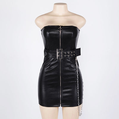 Vestido de Hombro Descubierto Otoño PU Mujer - Image 3