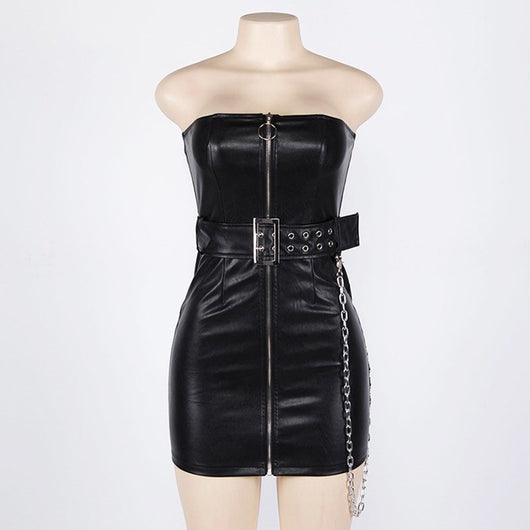 Vestido de Hombro Descubierto Otoño PU Mujer - Image 3