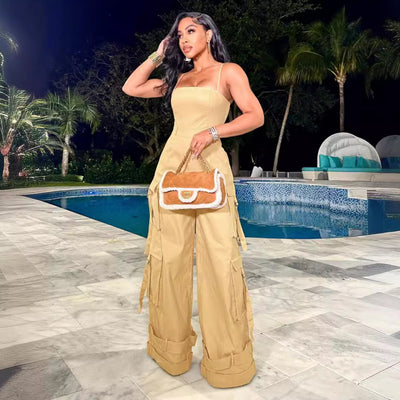 Jumpsuit de Trabajo para Mujer con Bolsillos Múltiples y Pierna Ancha - Image 3
