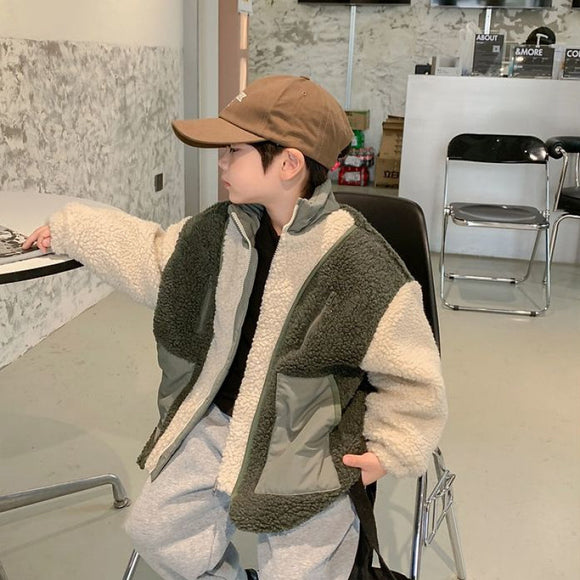 Abrigo Infantil Lana de Cordero Estilo Coreano Acolchado y Cálido