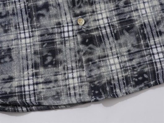 Camisa Manga Larga Cuadros Tie-Dye Vintage Hombre Estilo Retro - Image 17
