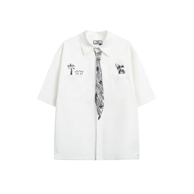 Camisa Suelta Unisex con Diseño de Corbata Pintada a Mano - Marca de Moda Japonesa - Image 4