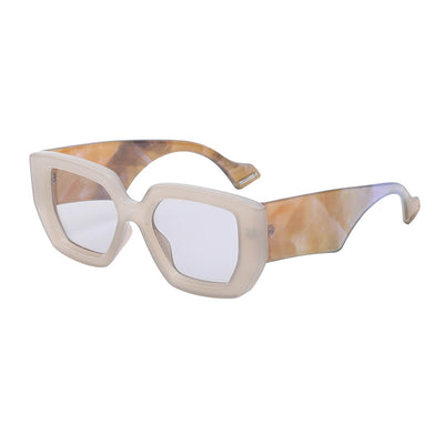 Cream wide leg sunglasses with a bold square frame and dark lenses, perfect for fashion wear and sun protection. - Image 10