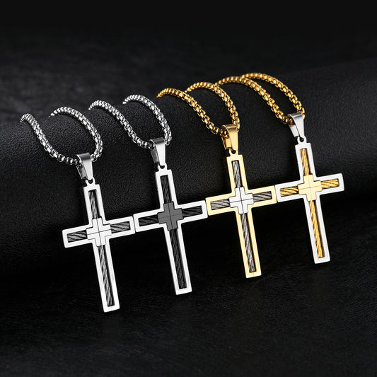 Collar para Hombre con Cruz de Acero de Titanio
