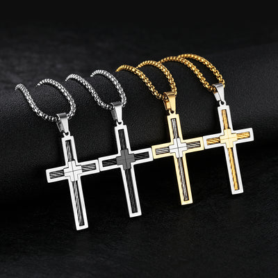 Collar para Hombre con Cruz de Acero de Titanio