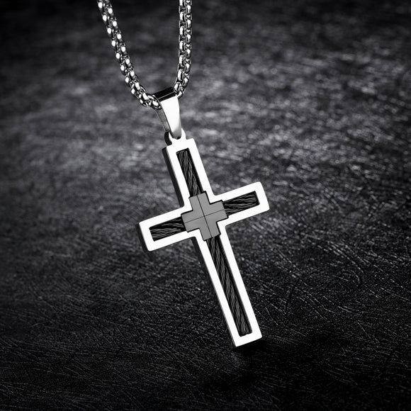 Collar para Hombre con Cruz de Acero de Titanio