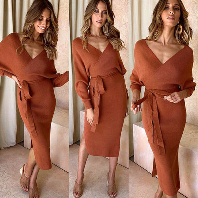 Vestido de Encaje con Manga Larga y Escote en V para Mujer - Image 9