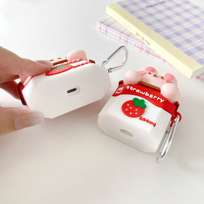 Funda Protectora para Audífonos Inalámbricos Diseño Fresa Leche en Silicona - Image 11