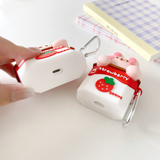 Funda Protectora para Audífonos Inalámbricos Diseño Fresa Leche en Silicona - Image 11