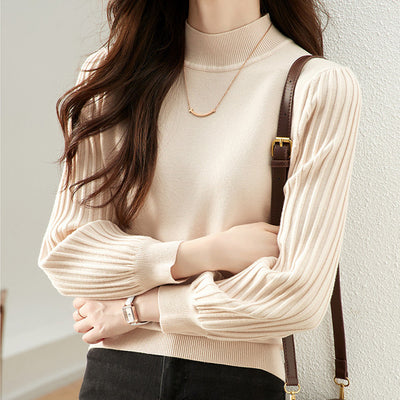 Suéter Cuello Alto Rayas Hundidas Ajustado Casual