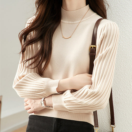 Suéter Cuello Alto Rayas Hundidas Ajustado Casual
