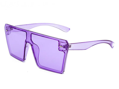 Oversized flat-top sunglasses with translucent red plastic frames and matching red lenses on a white background. - Image 23