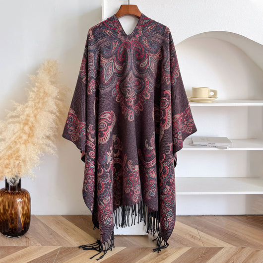 Chal Cardigan Mujer con Flecos Jacquard Cashew - Image 17